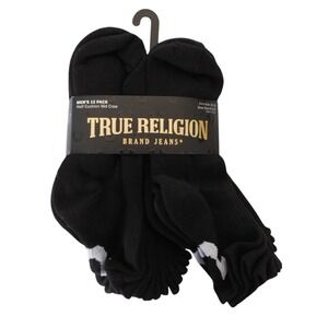 True religion 12 pack half cushion mid crew socks black‎ for shoe sizes 8 - 12.5